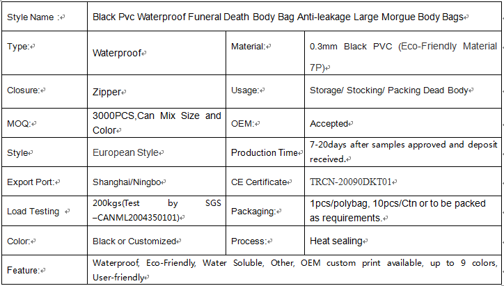 Black Pvc Waterproof Funeral Death Body Bag Anti-leakage Large Morgue Body Bags from China supplier